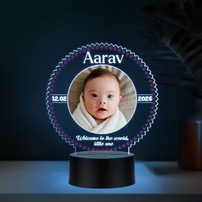 Personalized LED Night Lamp with Photo | Welcome to The World Little One Quote Engraved Color Changing Light with Black Base Gift for New Born Baby & New Parents